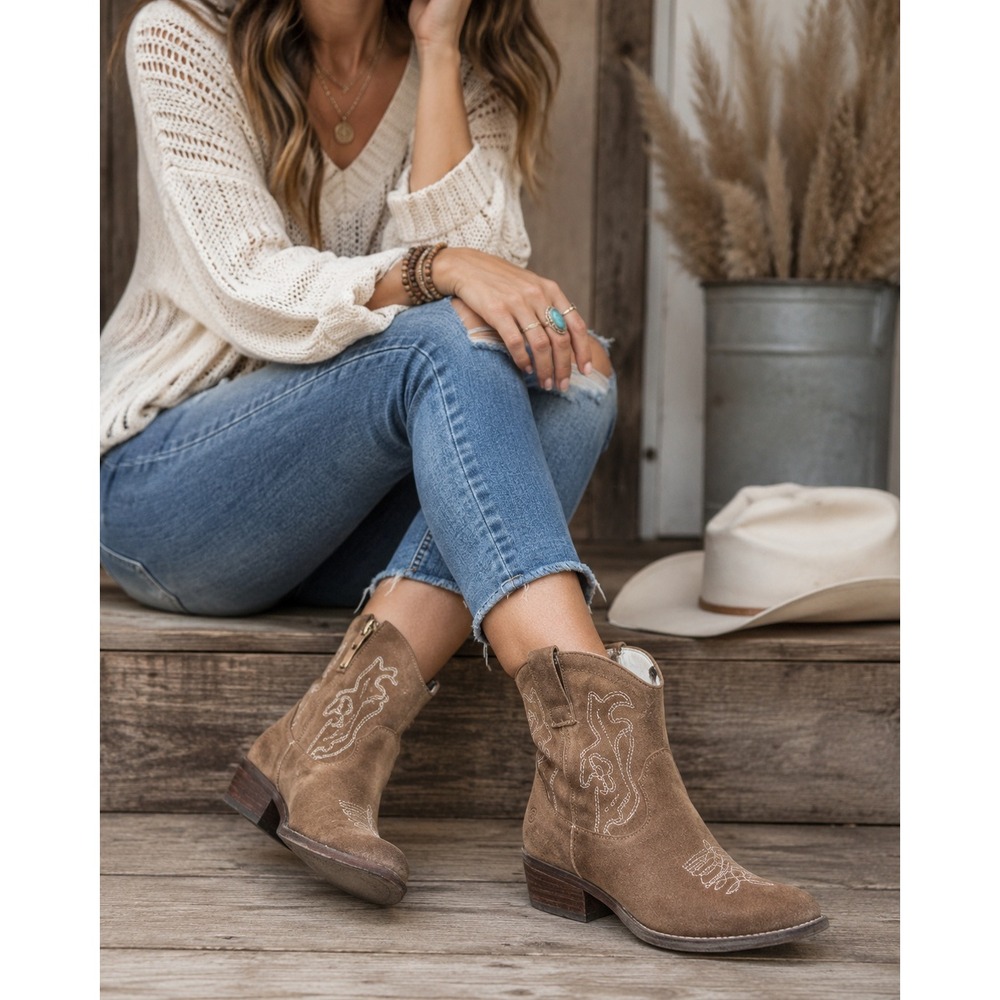 Dingo Daisy Mae Boots Women 8 M Camel Suede Western Cowgirl Ankle DI 861